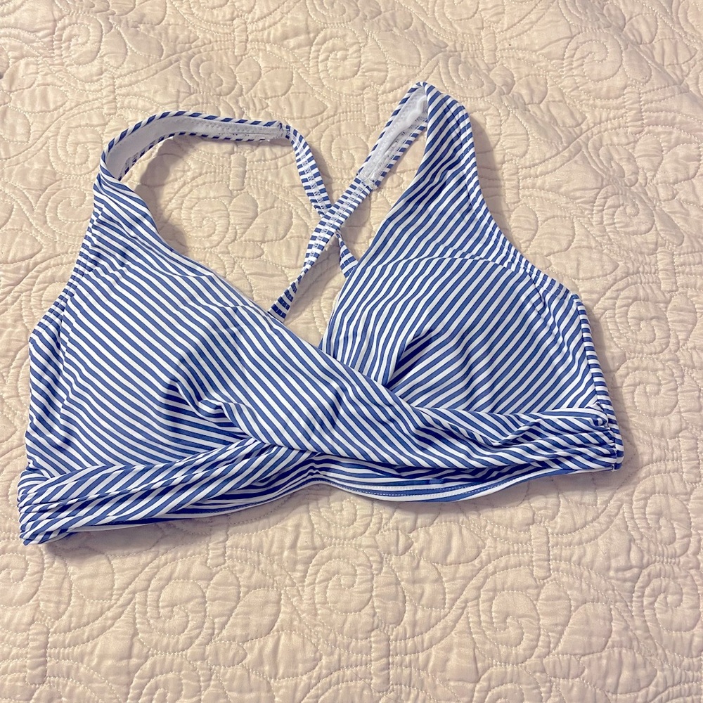 Striped Blue and White Bikini Top